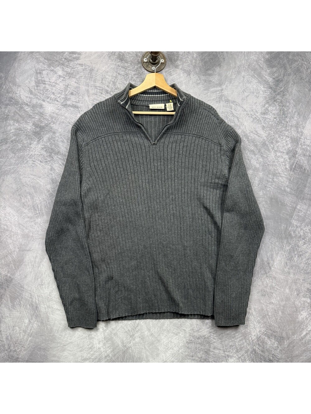 DKNY Mens Pullover Jumper Size XXL Black Long Sleeve Casual 1/4 Zip Y2k